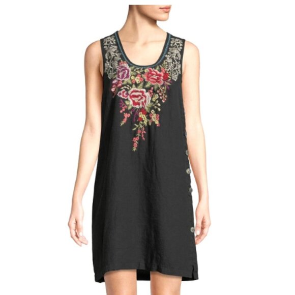 Johnny Was Multicolor Floral Embroidered Dress Sz-XXL Black 100%Linen - Picture 2 of 8